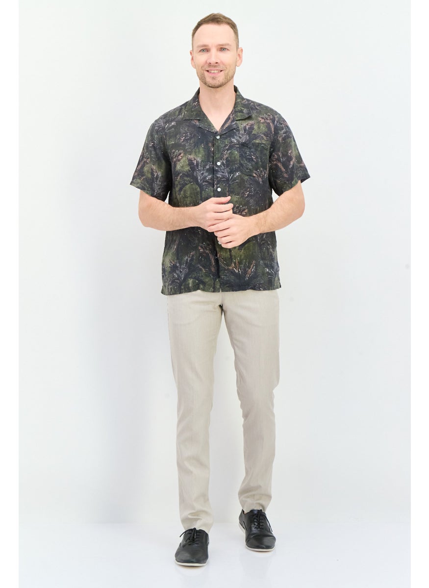 Harmont & Blaine - Men Narrow Fit Floral Print Short Sleeves Casual Shirt, Dark Olive Combo - Image 1