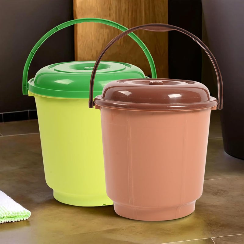 Kuber Industries Pack of 2 Bucket 18 Liter Bucket for Bathroom Bathroom Bucket with Lid Handle Water Storage Bucket Balti for Bathroom Plastic Bucket for Daily Use Green Coffee - Image 1