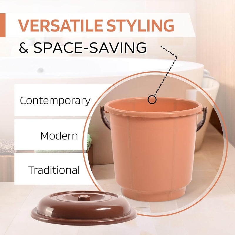 Kuber Industries Pack of 2 Bucket 18 Liter Bucket for Bathroom Bathroom Bucket with Lid Handle Water Storage Bucket Balti for Bathroom Plastic Bucket for Daily Use Green Coffee - Image 4