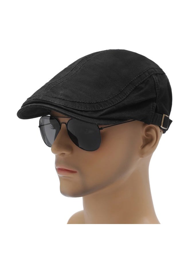 ZLYC Men Cotton Flat Cap Summer Scally Ivy Gatsby Newsboy Beret Driver Cabbie Hunting Hat (Side Buckle Black)  - Image 2