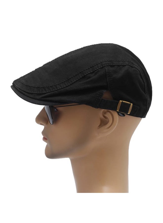 ZLYC Men Cotton Flat Cap Summer Scally Ivy Gatsby Newsboy Beret Driver Cabbie Hunting Hat (Side Buckle Black)  - Image 3