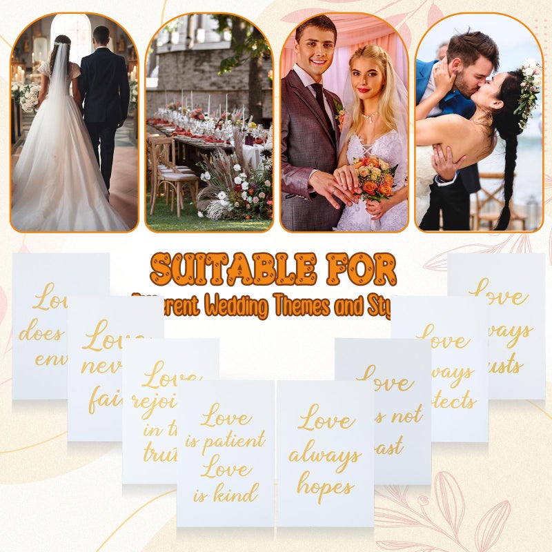 GlikCeil 8 Pcs Wedding Aisle Signs 11.8 x 7.9 Inch 1 Corinthians 13 Wooden Wedding Signs Love Is Patient Kind Rustic Wood Signage Bible Verses Wall Decor Gift (Whiteï¼ŒGold) - Image 5