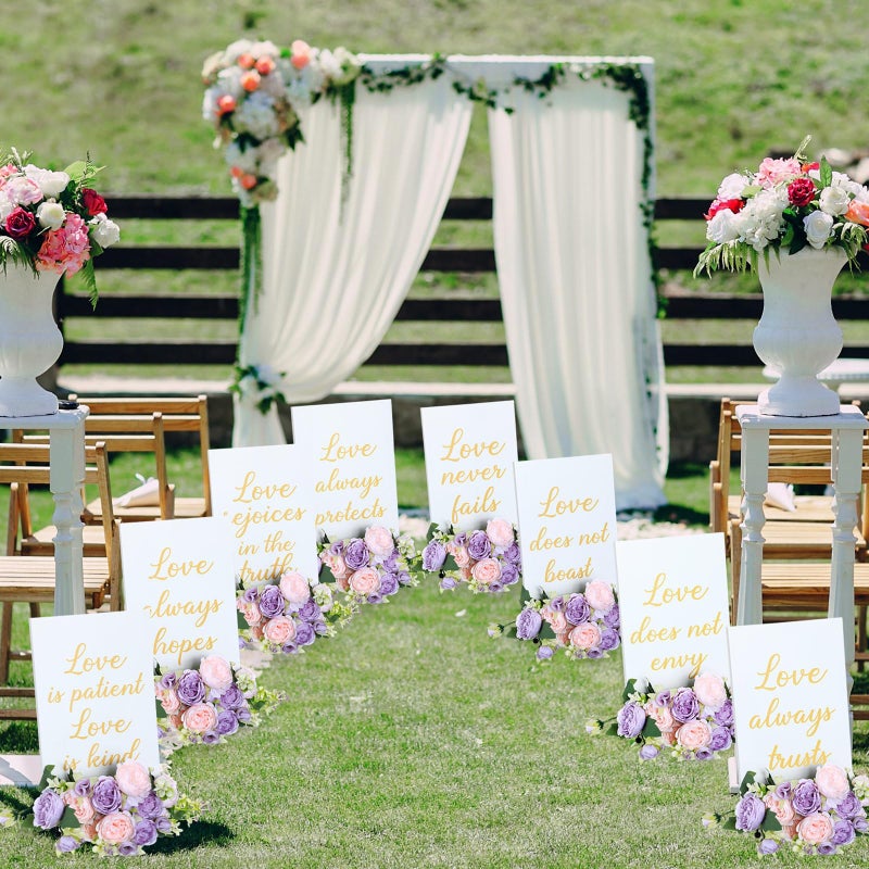 GlikCeil 8 Pcs Wedding Aisle Signs 11.8 x 7.9 Inch 1 Corinthians 13 Wooden Wedding Signs Love Is Patient Kind Rustic Wood Signage Bible Verses Wall Decor Gift (Whiteï¼ŒGold) - Image 1