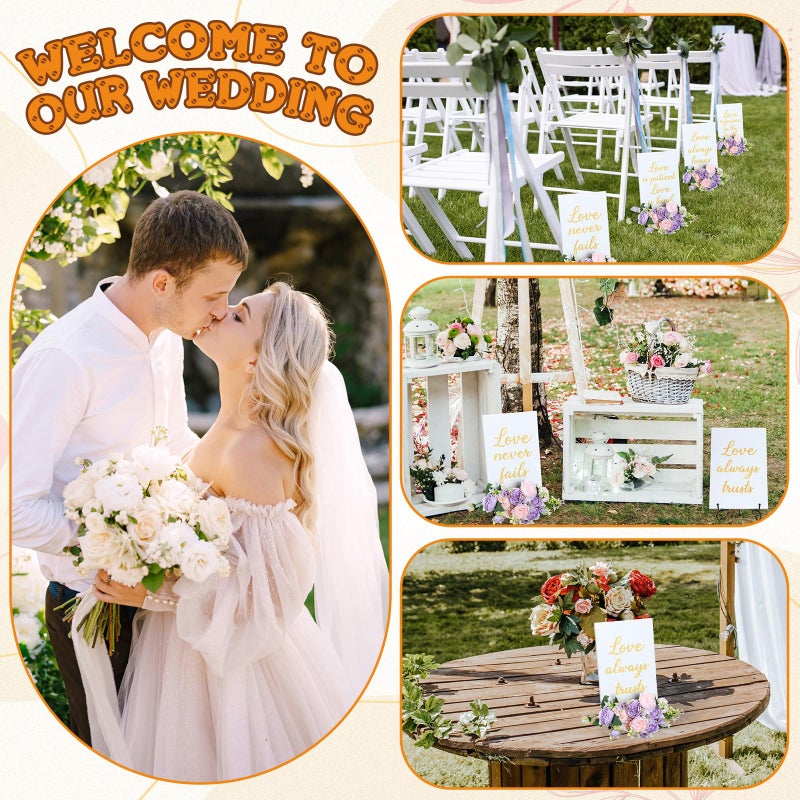 GlikCeil 8 Pcs Wedding Aisle Signs 11.8 x 7.9 Inch 1 Corinthians 13 Wooden Wedding Signs Love Is Patient Kind Rustic Wood Signage Bible Verses Wall Decor Gift (Whiteï¼ŒGold) - Image 3