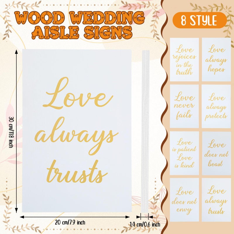 GlikCeil 8 Pcs Wedding Aisle Signs 11.8 x 7.9 Inch 1 Corinthians 13 Wooden Wedding Signs Love Is Patient Kind Rustic Wood Signage Bible Verses Wall Decor Gift (Whiteï¼ŒGold) - Image 2