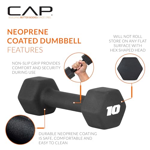 CAP Barbell Neoprene Dumbbell Weights, 10 lb Pair, Black - Image 3