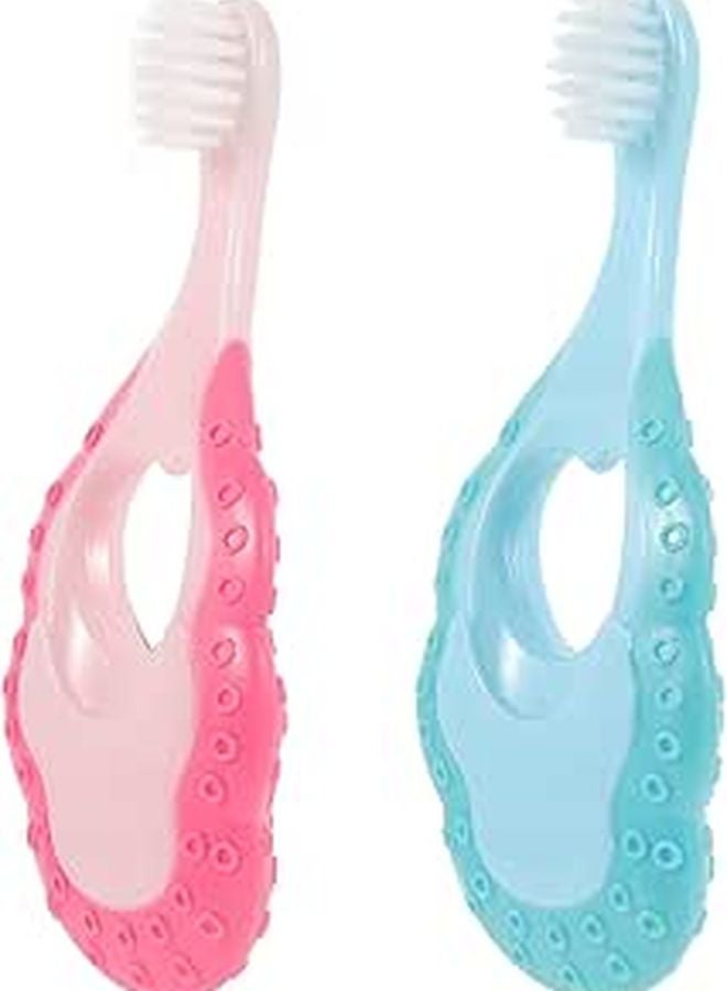 Soft Bristle Toothbrush 2 Pack For Kids Ages 1 6 Blue And Pink Ergonomic Travel Design - Image 1