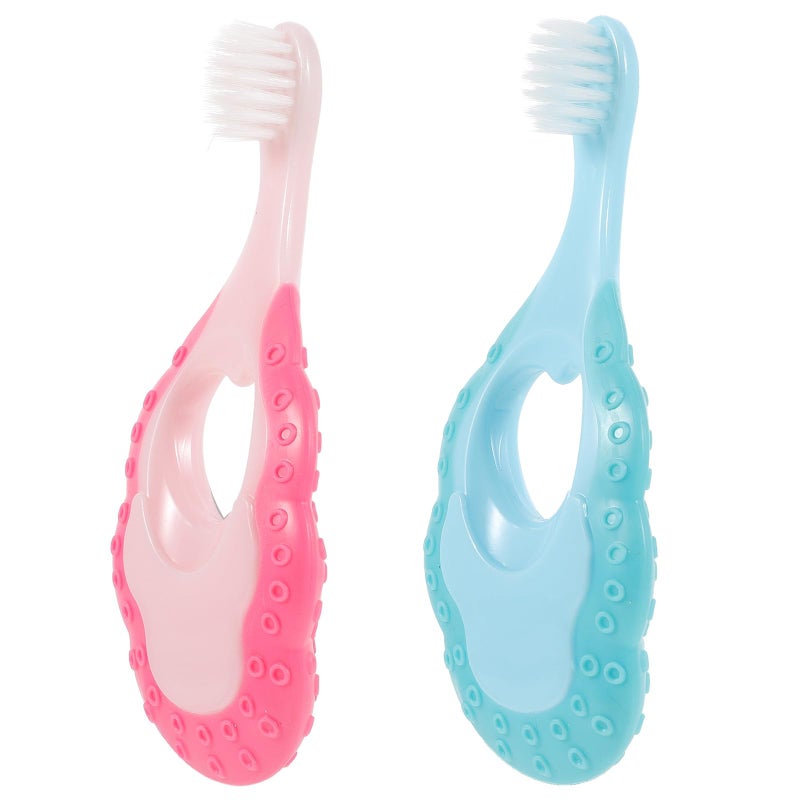 Soft Bristle Toothbrush 2 Pack For Kids Ages 1 6 Blue And Pink Ergonomic Travel Design - Image 2