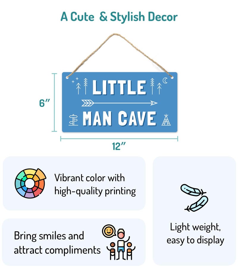 Fun-Plus Little Man Cave Sign, 12″x6″ PVC Plastic Wall Decoration Hanging Sign, High Precision Printing, Water proof, Boys Room Door Sign, Boys Only Sign, Game Room Décor - Image 2