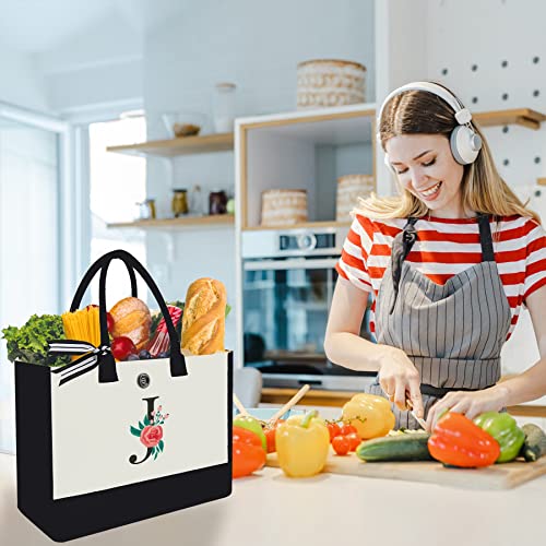 Binggemen Initial Canvas Tote Bag, Personalized Birthday Gifts for Women Mom Friends Teachers, Monogrammed Tote Bags Suitable for Mother's Day Wedding Beach (Letter J) - Image 5