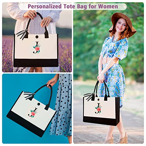 Binggemen Initial Canvas Tote Bag, Personalized Birthday Gifts for Women Mom Friends Teachers, Monogrammed Tote Bags Suitable for Mother's Day Wedding Beach (Letter J) - Image 4