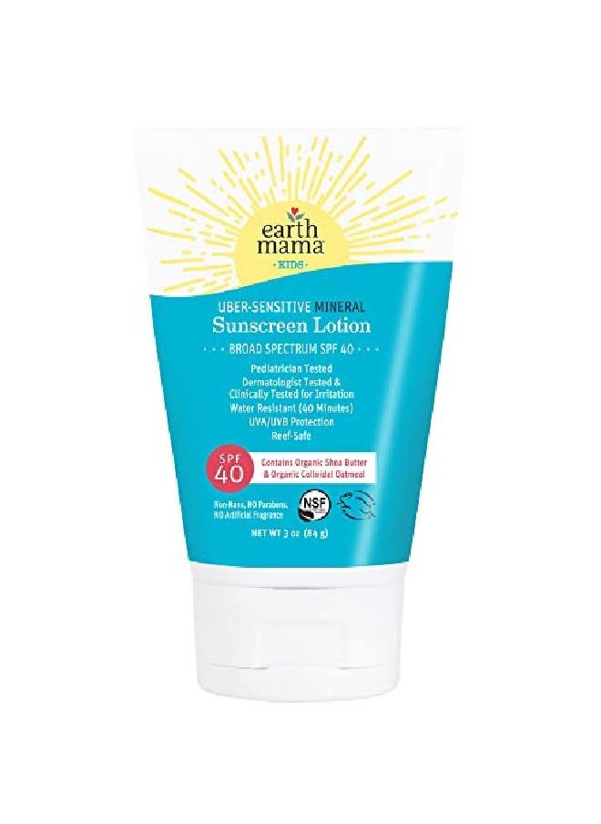 Earth Mama - Ubersensitive Mineral Sunscreen Lotion Spf 40 ; Reef Safe Nonnano Zinc Contains Organic Colloidal Oatmeal ; Steroidfree Eczema Cream For Baby Kid & Family 3Ounce - Image 1