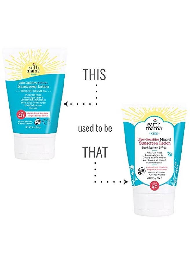 Earth Mama - Ubersensitive Mineral Sunscreen Lotion Spf 40 ; Reef Safe Nonnano Zinc Contains Organic Colloidal Oatmeal ; Steroidfree Eczema Cream For Baby Kid & Family 3Ounce - Image 1