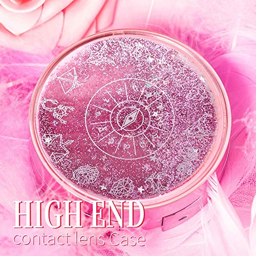 ofone Contact Lens Case, Bling Constellations Contact Cases Travel Kit with Remover Tool Tweezers Solution Bottle Mirror Portable Contact Lenses Storage Box for Women Daily Outdoor (Pink) - Image 2