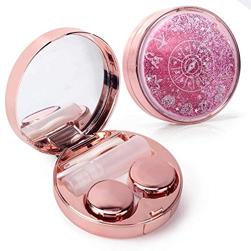 ofone Contact Lens Case, Bling Constellations Contact Cases Travel Kit with Remover Tool Tweezers Solution Bottle Mirror Portable Contact Lenses Storage Box for Women Daily Outdoor (Pink) - Image 1