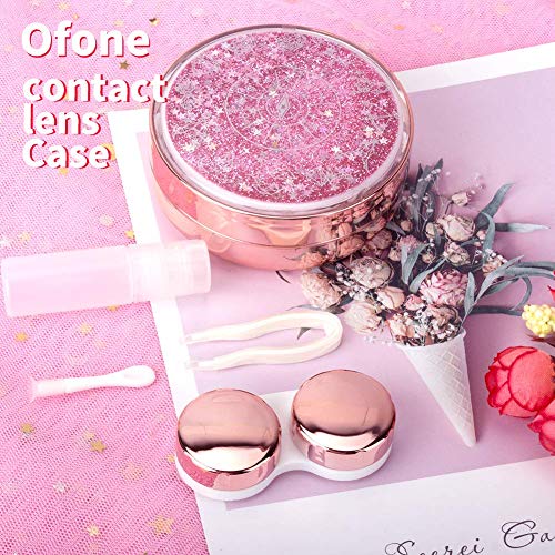 ofone Contact Lens Case, Bling Constellations Contact Cases Travel Kit with Remover Tool Tweezers Solution Bottle Mirror Portable Contact Lenses Storage Box for Women Daily Outdoor (Pink) - Image 3