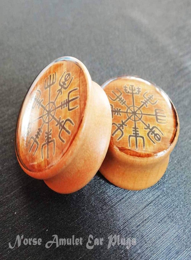 FLYUN Wood Ear Gauges Viking Plugs Women Men Ear Stretcher Expander 8mm-25mm 0 00-1'' Double Flared Saddle Plugs Earrings Piercing Jewelry Norse Vegvisir Aegishjalmur (00G (10mm)) - Image 2