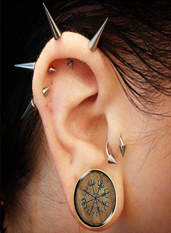 FLYUN Wood Ear Gauges Viking Plugs Women Men Ear Stretcher Expander 8mm-25mm 0 00-1'' Double Flared Saddle Plugs Earrings Piercing Jewelry Norse Vegvisir Aegishjalmur (00G (10mm)) - Image 3