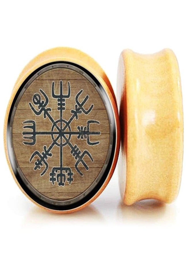 FLYUN Wood Ear Gauges Viking Plugs Women Men Ear Stretcher Expander 8mm-25mm 0 00-1'' Double Flared Saddle Plugs Earrings Piercing Jewelry Norse Vegvisir Aegishjalmur (00G (10mm)) - Image 1