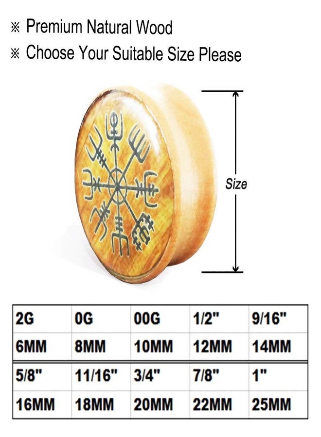 FLYUN Wood Ear Gauges Viking Plugs Women Men Ear Stretcher Expander 8mm-25mm 0 00-1'' Double Flared Saddle Plugs Earrings Piercing Jewelry Norse Vegvisir Aegishjalmur (00G (10mm)) - Image 4