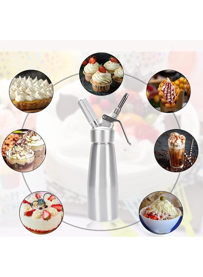 Aluminum Whipped Cream Dispenser, 500 ml, 1 Pint Capacity Cream Whip Canister with 3 Nozzles for Desserts, Dips, Sauces - Image 3