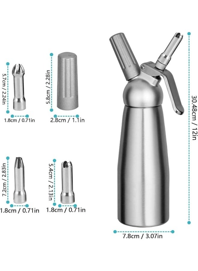 Aluminum Whipped Cream Dispenser, 500 ml, 1 Pint Capacity Cream Whip Canister with 3 Nozzles for Desserts, Dips, Sauces - Image 2