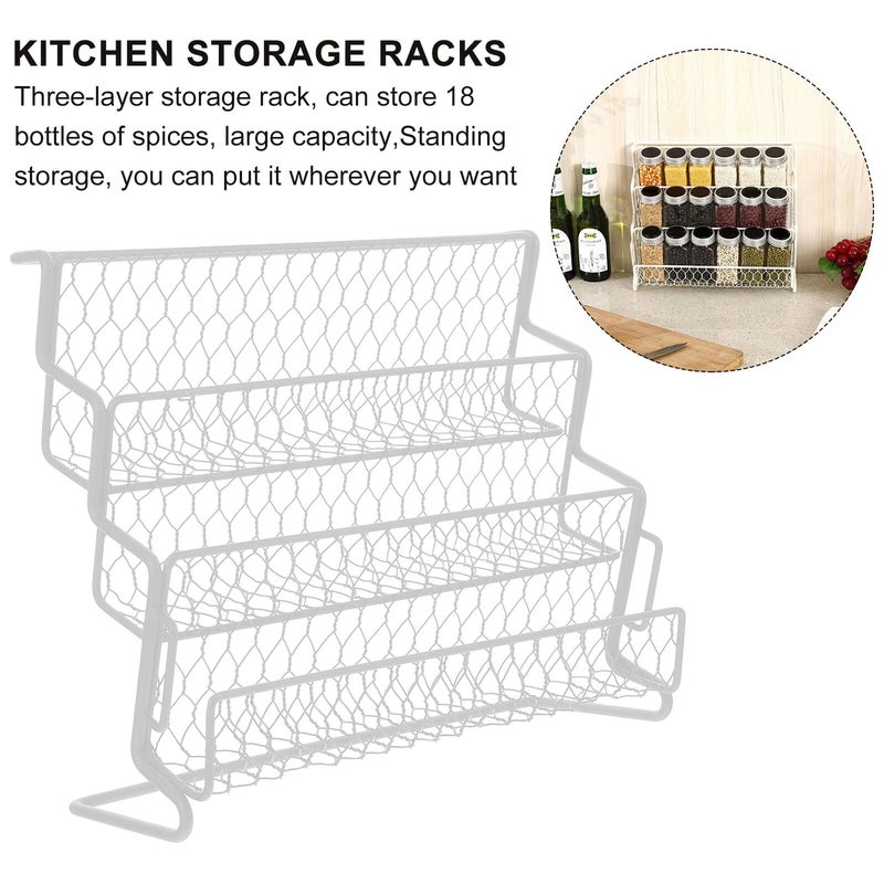 White Iron Spice Rack Organizer Stand Holds 18 Bottles For Kitchen Countertop Pantry - Image 4