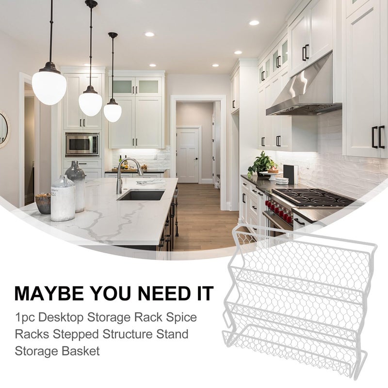 White Iron Spice Rack Organizer Stand Holds 18 Bottles For Kitchen Countertop Pantry - Image 5