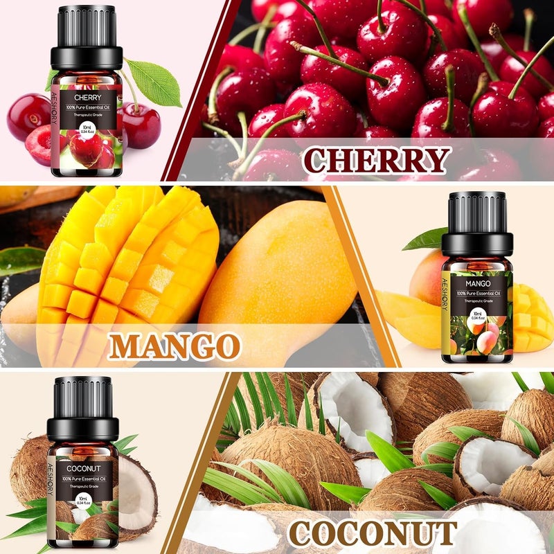 Aeshory Fruity Essential Oils Set - 6x10ML Fruit Fragrance Oil for Diffuser, Aromatherapy, Candle Making - Strawberry, Cherry, Blueberry, Mango, Coconut, Watermelon Scented Oil - Image 3