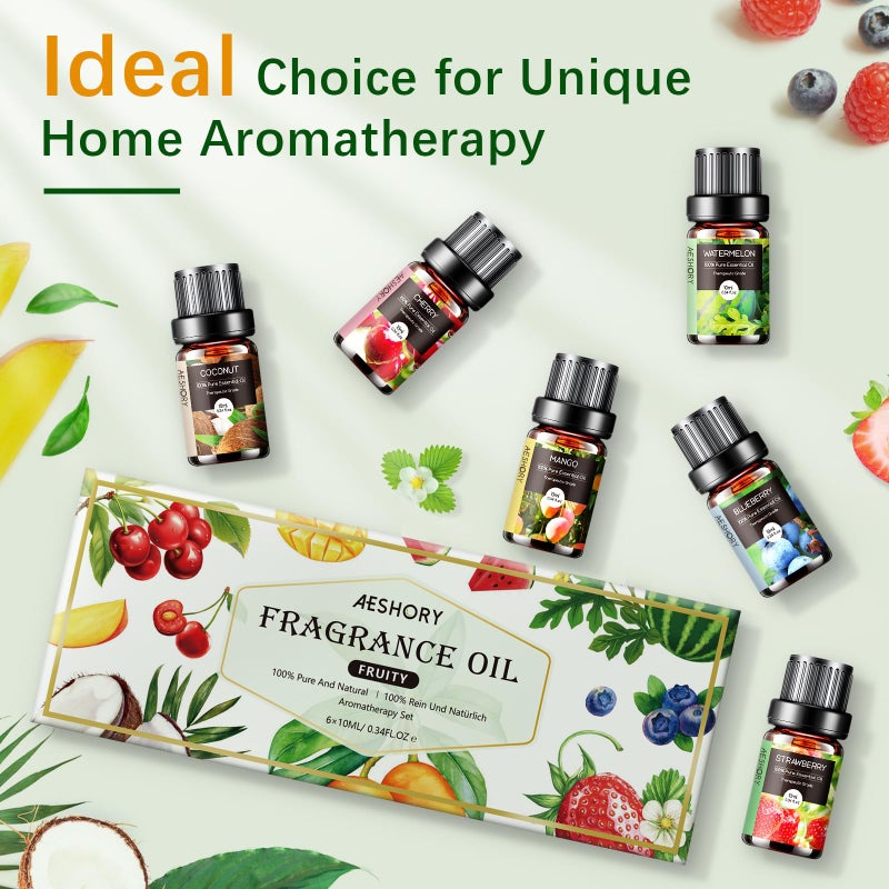 Aeshory Fruity Essential Oils Set - 6x10ML Fruit Fragrance Oil for Diffuser, Aromatherapy, Candle Making - Strawberry, Cherry, Blueberry, Mango, Coconut, Watermelon Scented Oil - Image 5