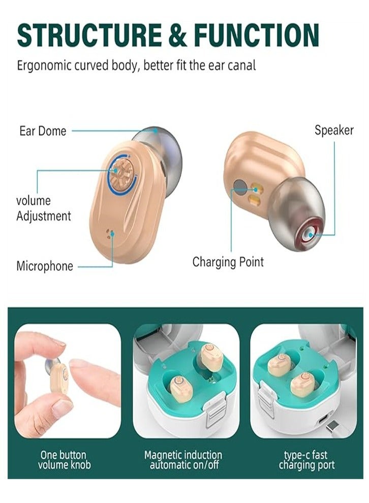 Rechargeable Noise Reduction Elderly Hearing Aid, Hearing Amplifier for Adults with Severe Hearing Loss, 16-Channel Digital Chip Sound Processing, with Magnetic Contact Charging Case, Gives You All-Day Comfort - Image 4