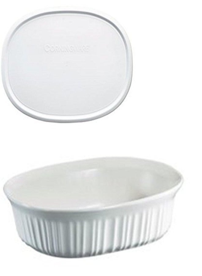 CorningWare French White 1.5 Quart Oval Casserole Bundle: 1.5 Oval with Plastic Lid