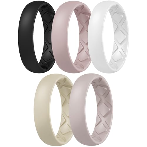 Egnaro Women’s Silicone Engagement Rings, Inner Arc Ergonomic Breathable Design with half sizes, Rubber Wedding Bands，5.5mm Wide-2mm Thick - Image 1