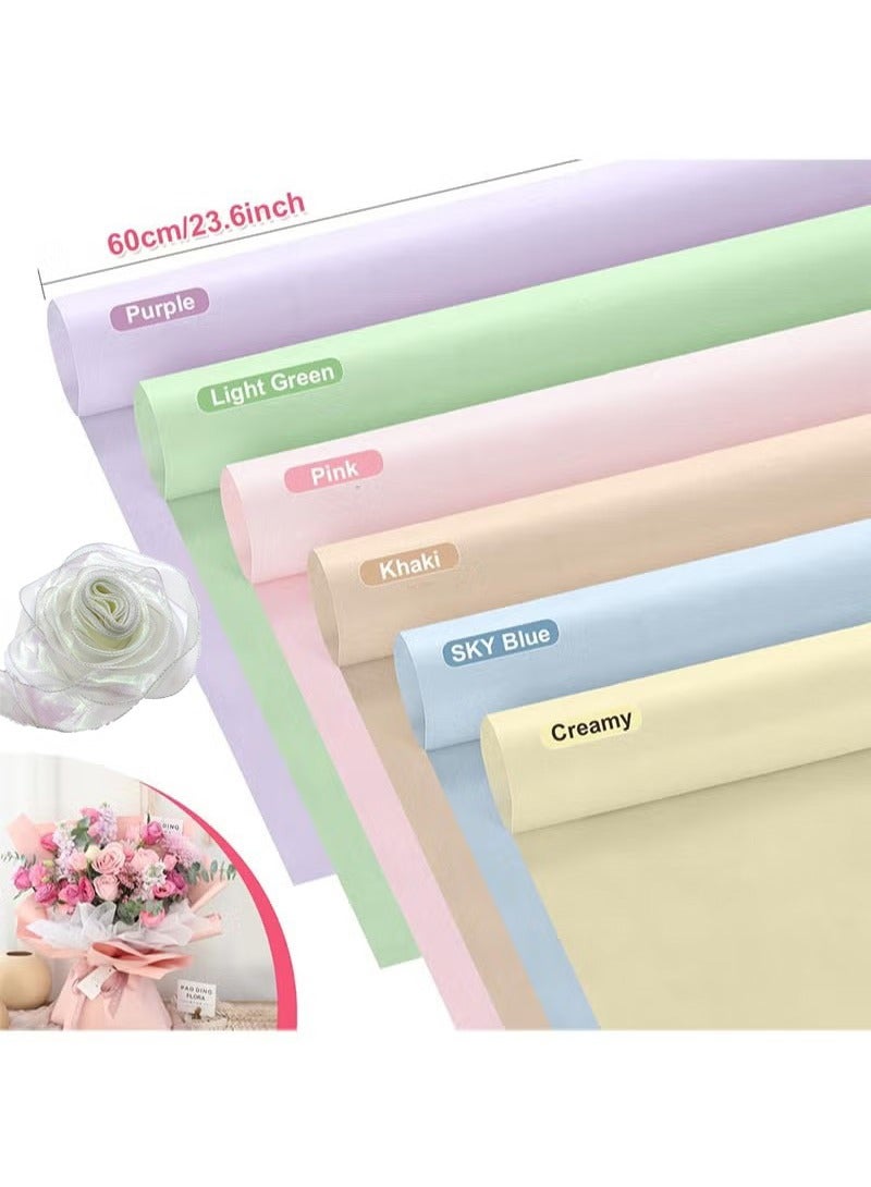 OMEVE 36 Sheets 45x60cm Cotton Wrapping Flower Lining Paper，Style Of Waterproof Floral Bouquet Lining Paper Withdrawable Pleated Wrapping Paper Gift Packaging Paper(6 Colors, 6 Sheets of Each Color，Bouquet Ribbon Included) - Image 2
