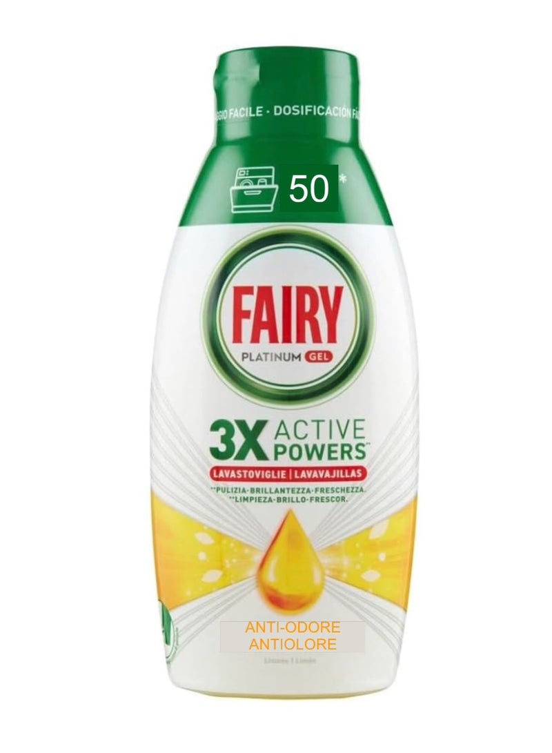 Fairy Dishwasher Liquid Gel, 60 Washes, Pack of 2 Bottles, Platinum Lemon, Adds Extra Shine, Combines Cleanliness and Freshness