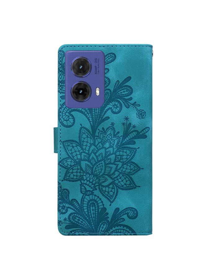S-TOP Case For Motorola Moto G85 Lace Floral Embossed Magnetic Buckle PU Phone Case With Wrist Strap - Image 3