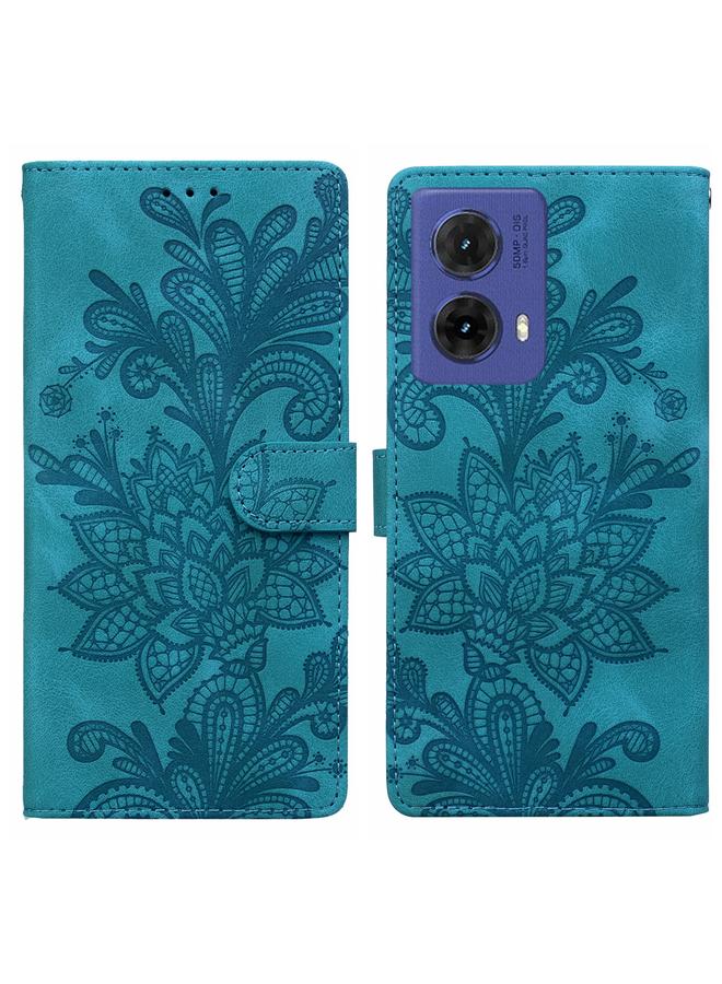 S-TOP Case For Motorola Moto G85 Lace Floral Embossed Magnetic Buckle PU Phone Case With Wrist Strap - Image 1