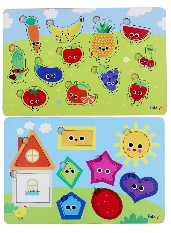 Fiddlys Fiddly'S Wooden Learning Educational Puzzle 12 Inch X 8 Inch Large Puzzle Toy For Kids & Children Age 4+ (Fruits & Shapes) - Image 1