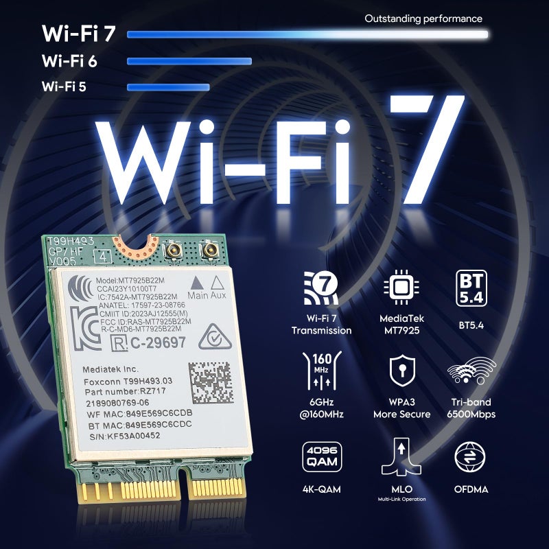 EDUP WiFi 7 Card BE6500 M.2 2230 Wi-Fi 7 Wireless Network Card for Laptop, Bluetooth 5.4 Tri-Band 6G/5G/2.4Ghz OFDMA 802.11be, Compatible with Intel/AMD Windows 11 (64-Bit) and Linux Kernel 6.7+ - Image 4