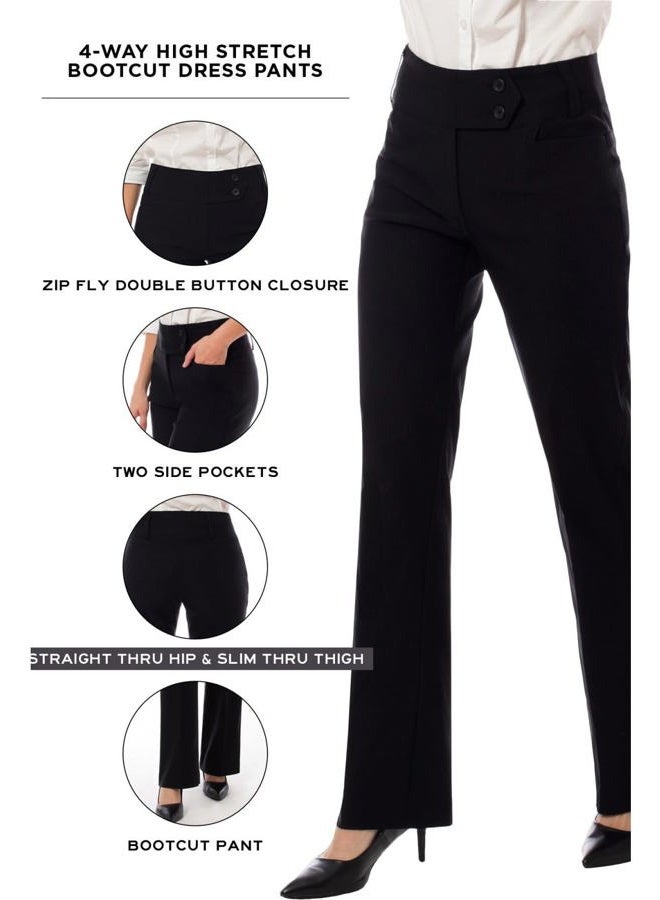 MixMatchy Women's Ultra Stretch Lux Comfort with Flex Motion Bootcut Dress Pants Work Business Office Trousers, Black, L - Image 5