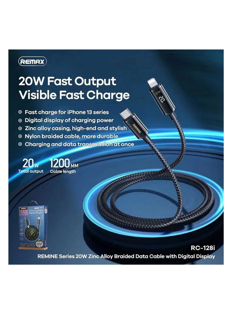 ريماكس كابل بيانات ريماكس RC-128I من سلسلة ريمين، 20 وات، بشاشة رقمية، من النوع C إلى IPH (1.2 متر)، كابل إضاءة، كابل آيفون 20 وات - Image 5