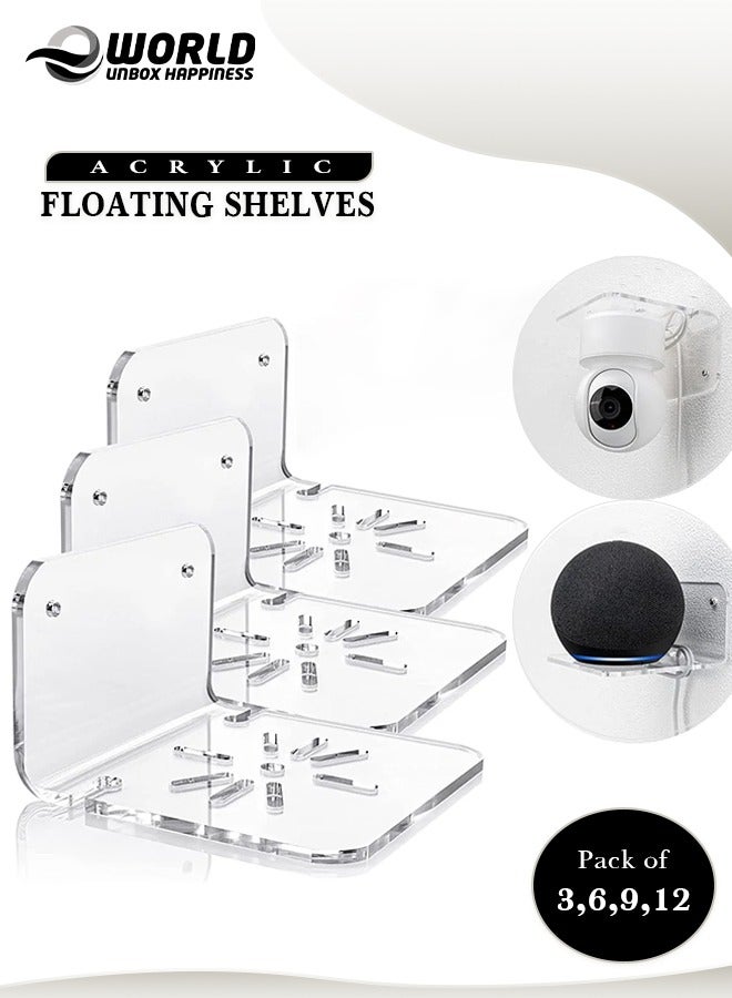 Eworld Acrylic Floating Wall Shelves with Cable Clip, Easy Installation Display Shelves for Plants, Speakers, Security Cameras, and Baby Monitors, Available in Packs of 3, 6, 9, and 12 - Image 1
