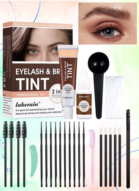 Eyelash and Brow Tint Dye Color Chestnut Kit 2 in 1 Brow and Lash Tint Professional Kit with Coloring Cream and Activating Lotion Eyebrow Tint Dye Kit Eyebrow Lash Color Kit 01
