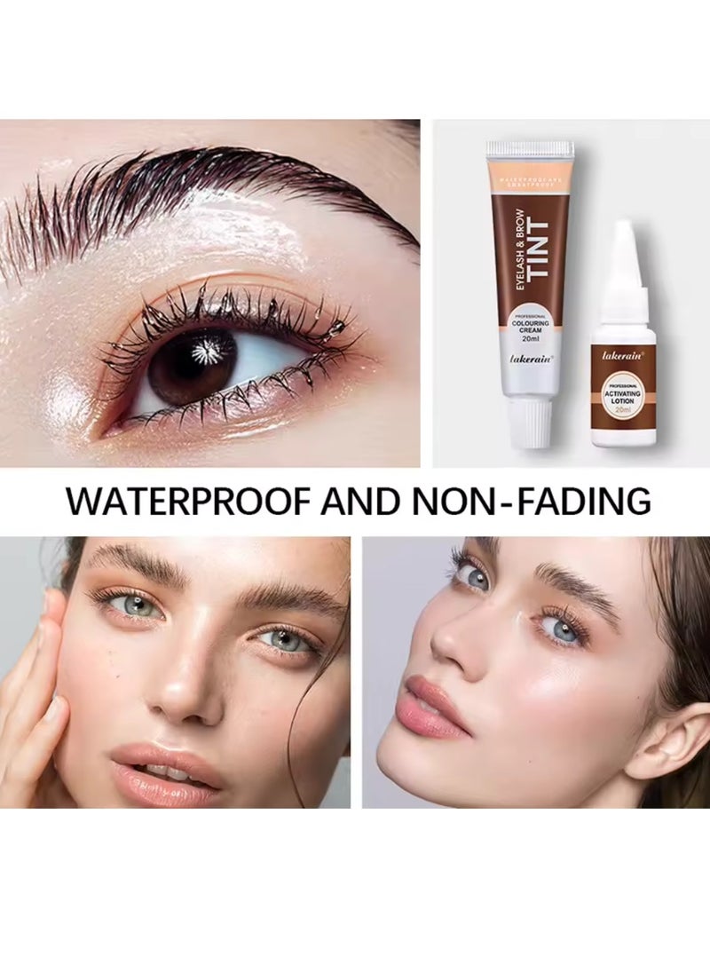 lakerain - Eyelash and Brow Tint Dye Color Chestnut Kit 2 in 1 Brow and Lash Tint Professional Kit with Coloring Cream and Activating Lotion Eyebrow Tint Dye Kit Eyebrow Lash Color Kit 01 - Image 1
