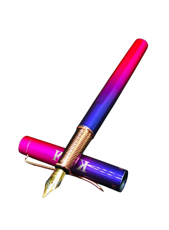 Krink F141 Metal Fountain Pen - Pink and Blue Combination with Rainbow Finish, Ink Pen for Smooth Writing, Fountain Pen for Professionals and Students, Ideal Gift Choice