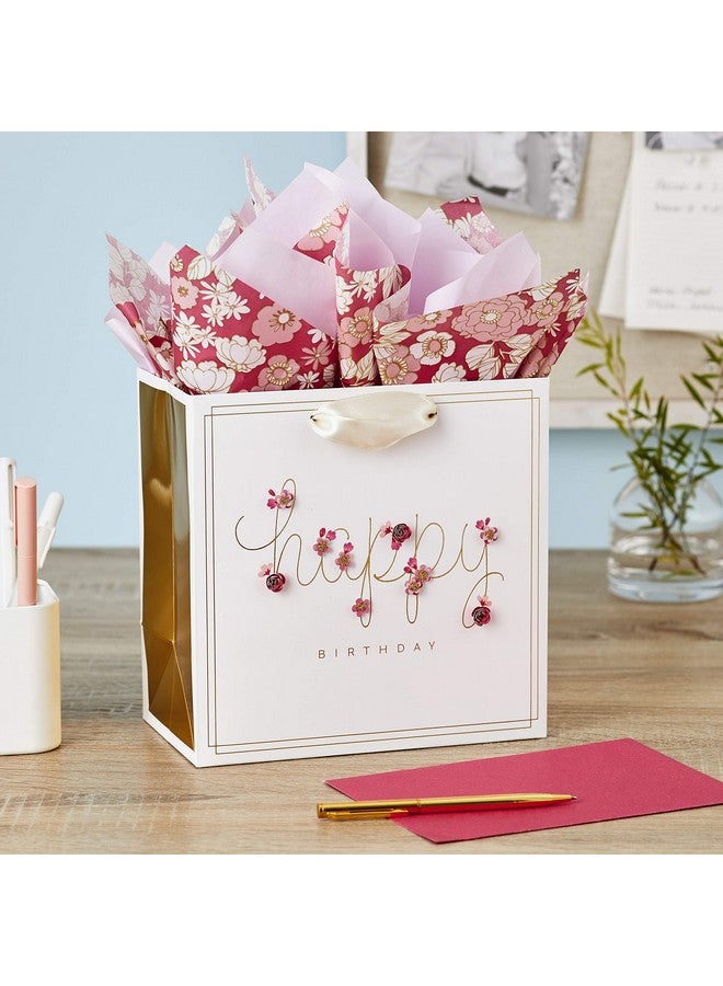 Hallmark Signature 7" Medium Birthday Gift Bag with Tissue Paper (Pink Flowers) - Image 2