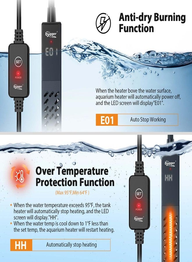 hygger Upgrade Ceramic Aquarium Heater, 200W Digital Fish Tank Heater with Automatic Power-Off and Over-Temperature Protection, Energy Saving Submersible Aquarium Heater for Freshwater and Saltwater - Image 4