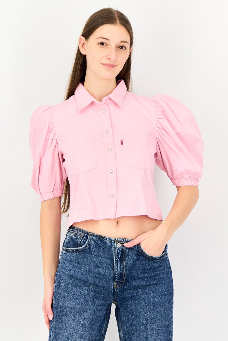 Levi's قميص نسائي بأكمام طويلة وياقة منتشرة، وردي - Image 1