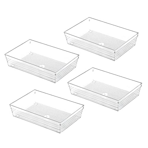 Backerysupply Clear Plastic Drawer Organizer Tray for Vanity Cabinet 962 Set of 4 For Office Bathroom Makeup Drawers