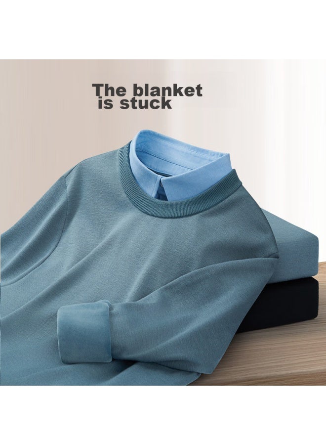 JD.com Jd Jingzao Knitted Sweater For Men, Autumn Season, Middle-aged And Young Men, Faux Two-piece Sweater, Solid Color, Casual, Wool-blend Base Layer, Blue, M  - Image 3